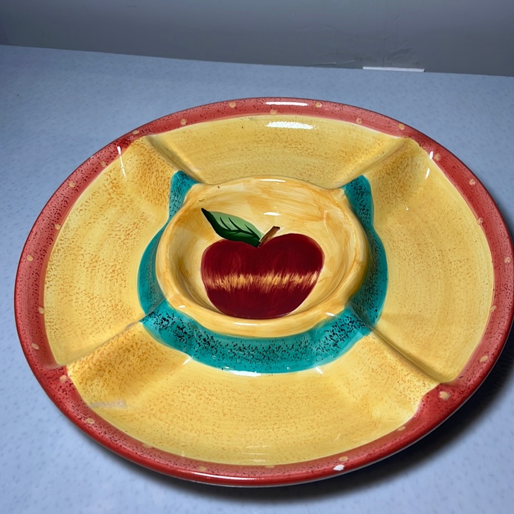 Vintage Hausen Ware Ceramic Divided 5 Section Serving Platter Hand Painted